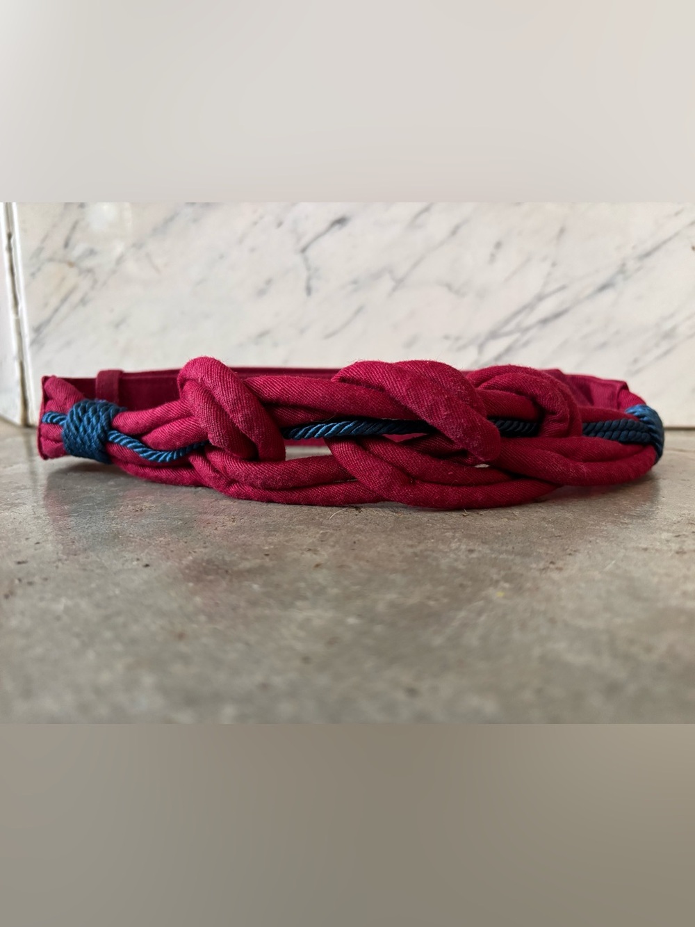 Vintage 80s knot Braided belt- maroon red with Navy accents